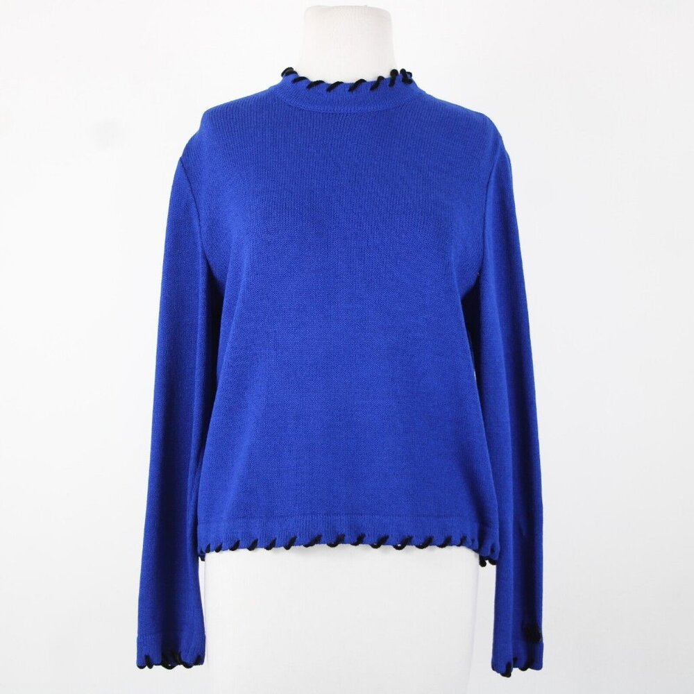 St John Sport Sz S Royal Blue Black Trim Collared Santana Knit AS IS Sweater - Picture 12 of 16